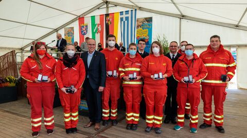Einsatzkräfte aus dem Landkreis Marburg-Biedenkopf, welche in Nordrhein-Westfalen im Katastropheneinsatz waren.