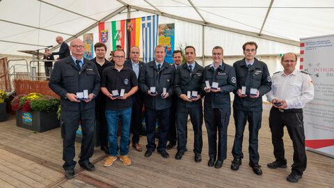 Einsatzkräfte aus dem Landkreis Groß-Gerau, welche in Nordrhein-Westfalen im Katastropheneinsatz waren.