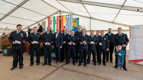 Einsatzkräfte aus der Stadt Fulda, welche in Nordrhein-Westfalen im Katastropheneinsatz waren.