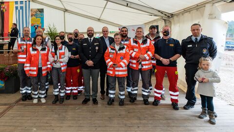 Einsatzkräfte aus der Stadt Darmstadt, welche in Rheinland-Pfalz im Katastropheneinsatz waren.